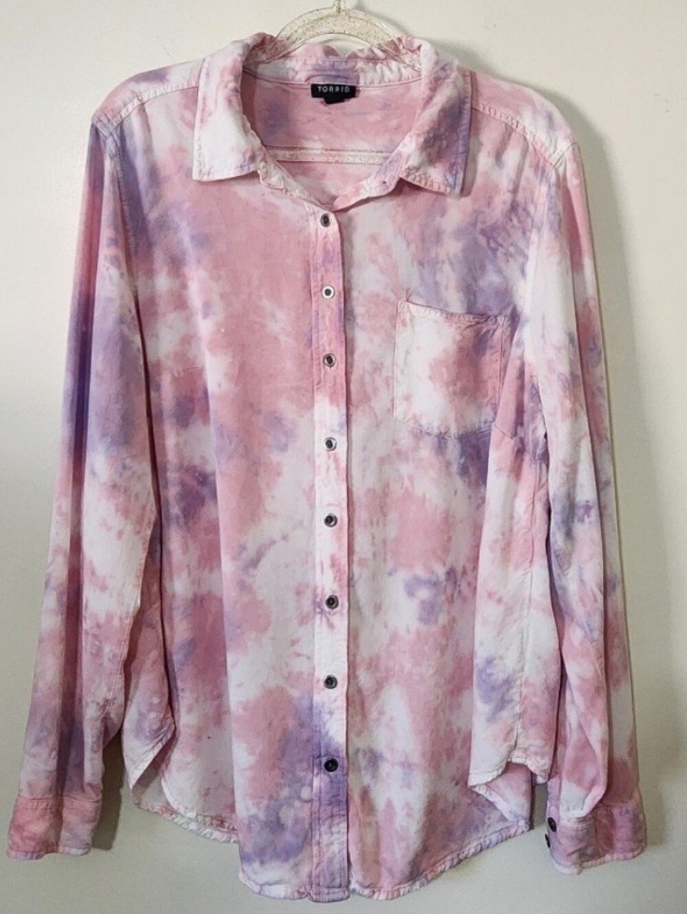 Torrid Lizzie Rayon Twill Tie-Dye Button Up Shirt Fairycore Y2K Pastel Large